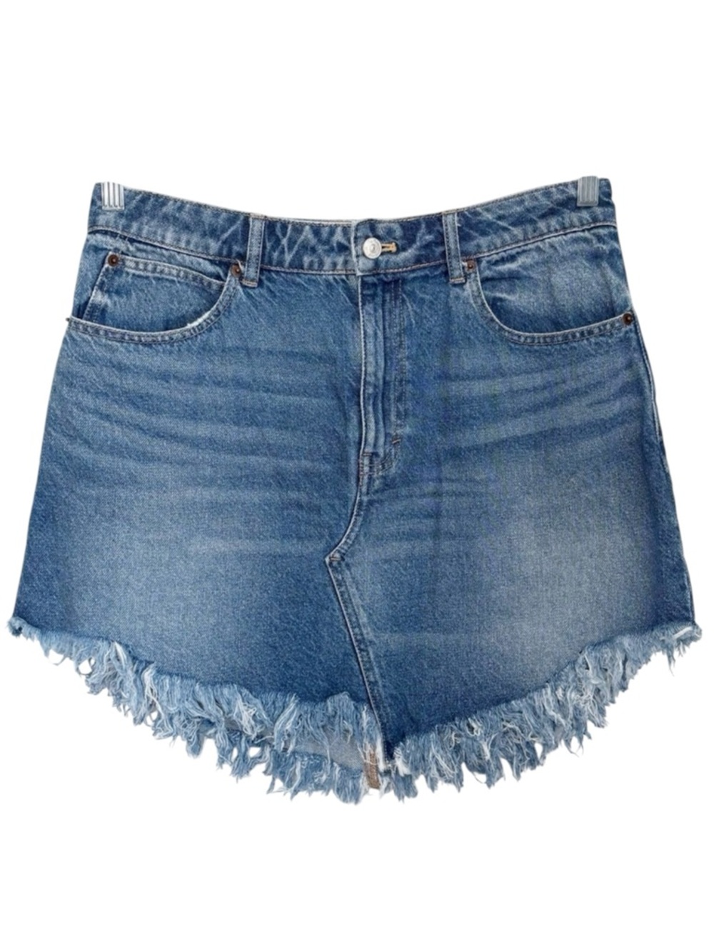 FREE PEOPLE We The Free Bailey Denim Mini Skirt Frayed Hem Blue Size 30